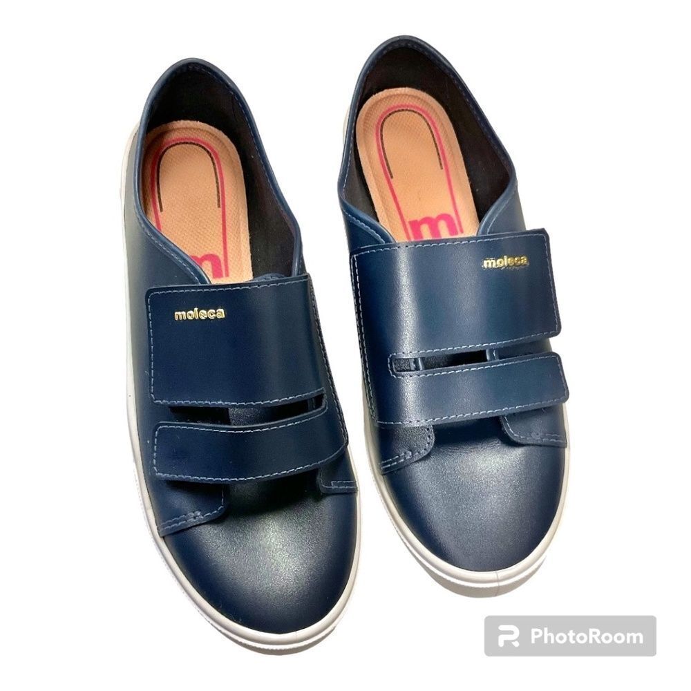 NEW!  Moleca Navy Blue Velcro Vegan leather Casual Tennis Flat Sneakers shoes 8